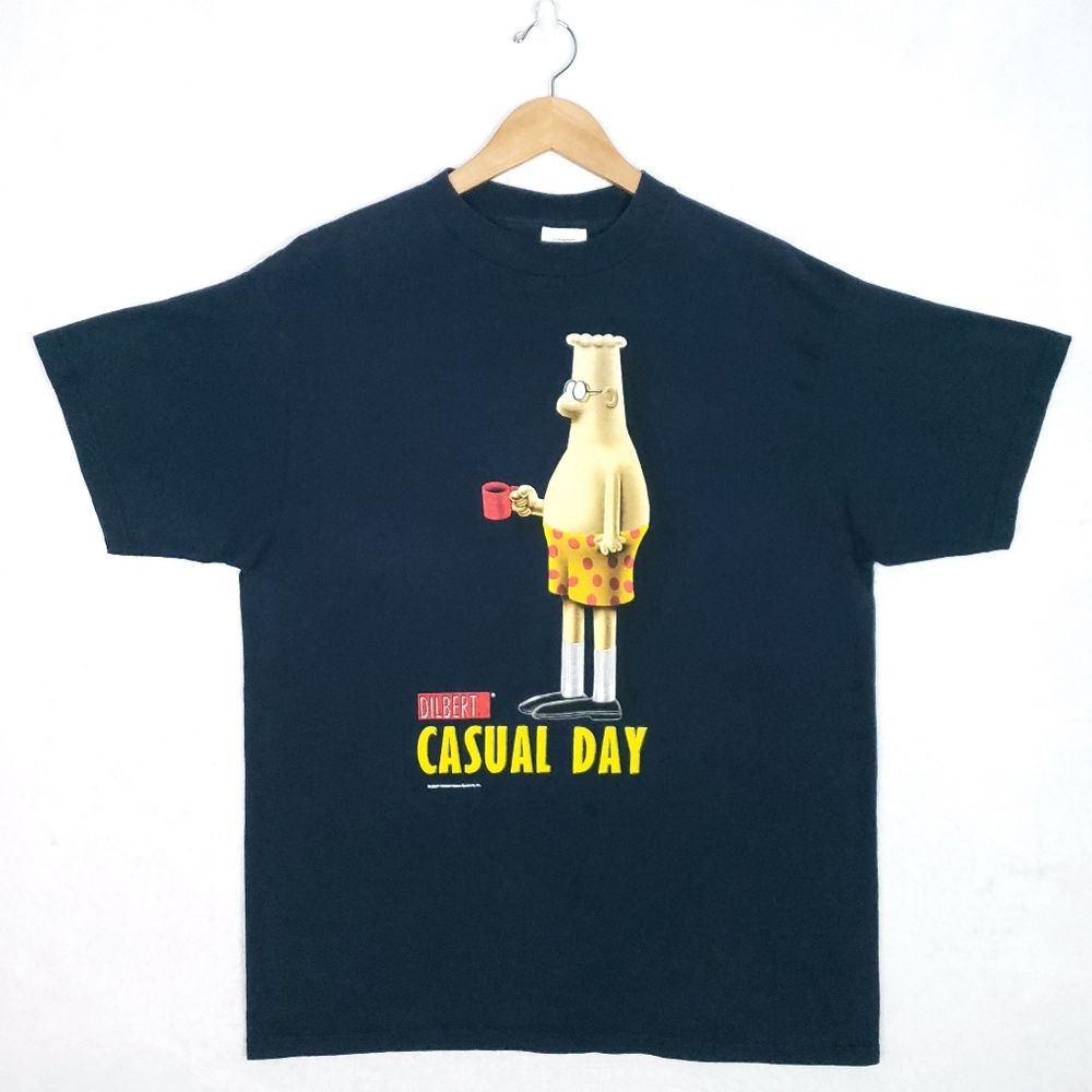 Vintage 90s Dilbert Casual Day Polka Dot Boxers Coffee Tultex USA T-shirt